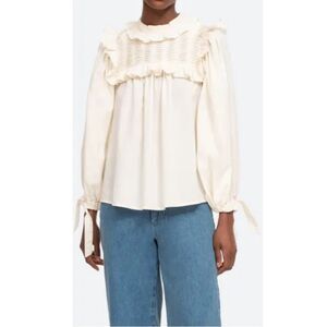Sea NY Adrienne Frill Blouse Ecru Size XS